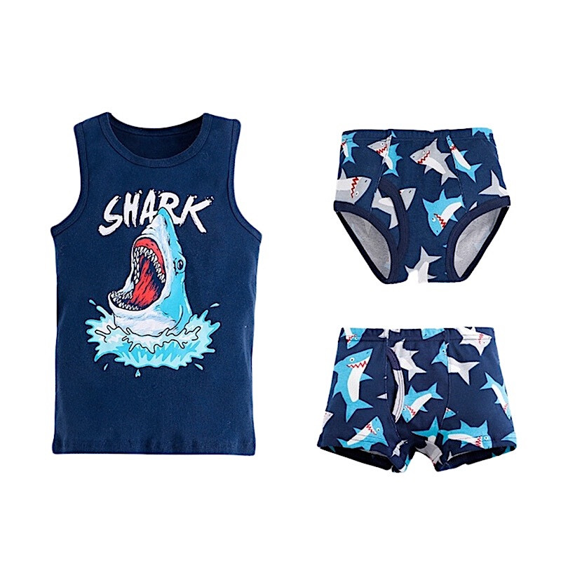 Toddler Kids 3 piece Set Tank top Brief Boxer Shark SET 3